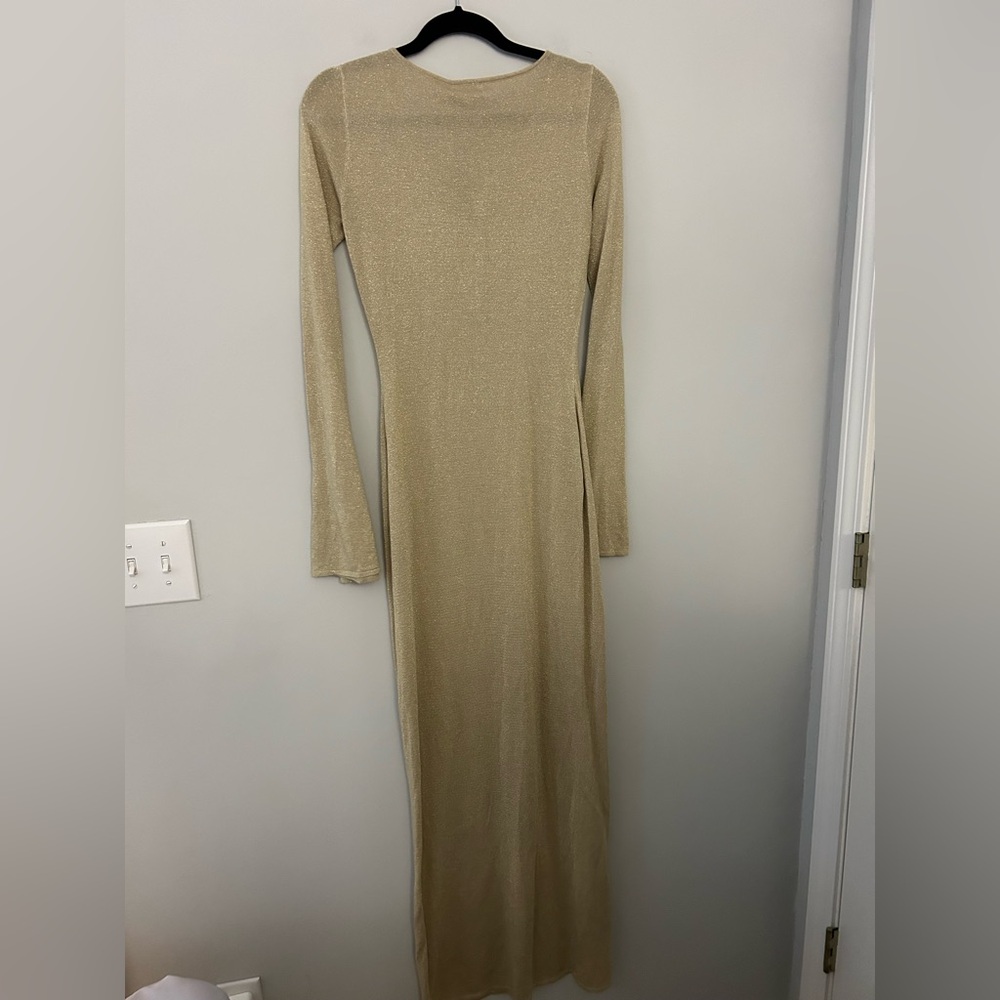 NWT Meshki Kamila Gold Maxi Dress with Long Sleeves - Picture 8 of 9